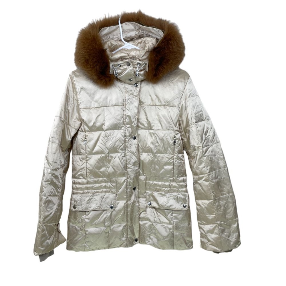 Bogner Women’s Size 4 US Feather Down Ivory Ski Jacket Removable Faux Fur Hood
